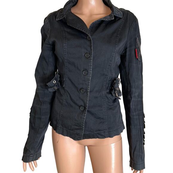 Tripp nyc Jackets & Blazers - Tripp NYC black Moto Jacket Goth Biker Aviator Military Black buckle detail SZ M